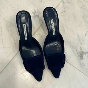 Manolo Blahnik Navy Mules